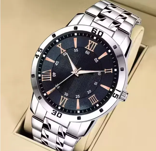 Classy Men Black Dial Silver Stainless Steel Casual Watches